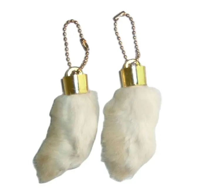 Free shipping lucky charm natural color rabbit foot keychain