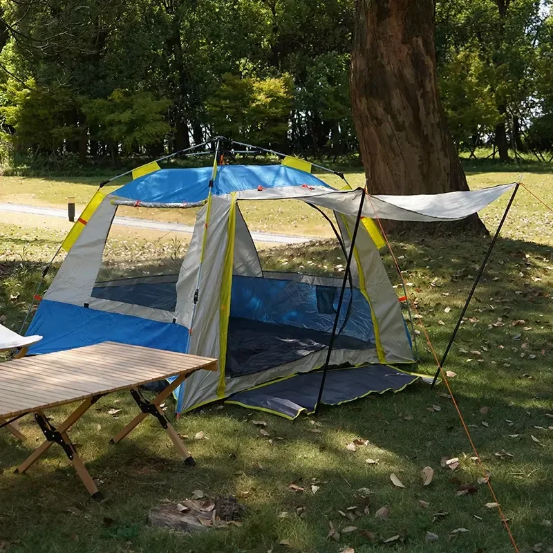 Waterproof 4 Person Family Camping Tent with One Bedroom Outdoor Square Fiberglass Pole Single Layer