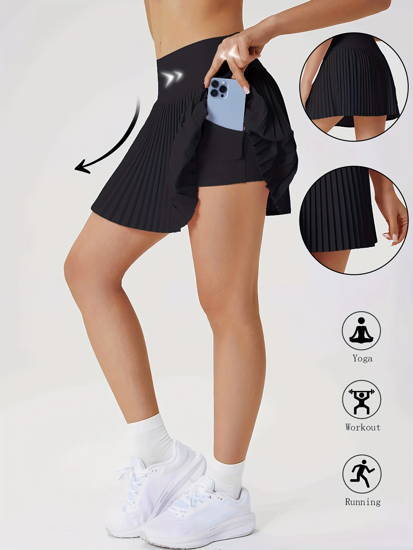 Women Yoga Shorts High Waist Tennis Pleated Skirt with Inner Lining High Waist Double Layer Design Sport Sexy Fitness Dancing