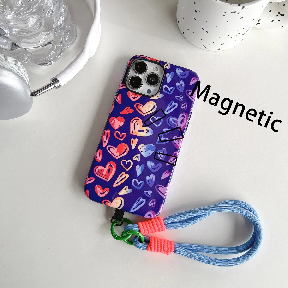 Colorful Heart intInclusive Magnetic Phone Case Two-In-One Film Protective Shell For iPhone 15 14 13 12 11 Pro Max Plus Mini