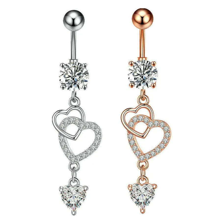 

10pcs/Lot Fully-Jewelled Three Heart Navel Ring Trendy Dangle Piercing Ombligo Beach Jewelry