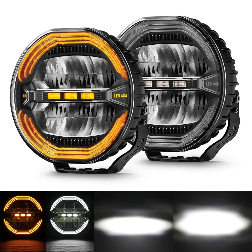 

HAOLIDE 9 Inch Round LED Driving Light Truck Offroad Welcome Flowing DRL 12V 24V 6000k 3500k Led Work Light for Truck Lorry