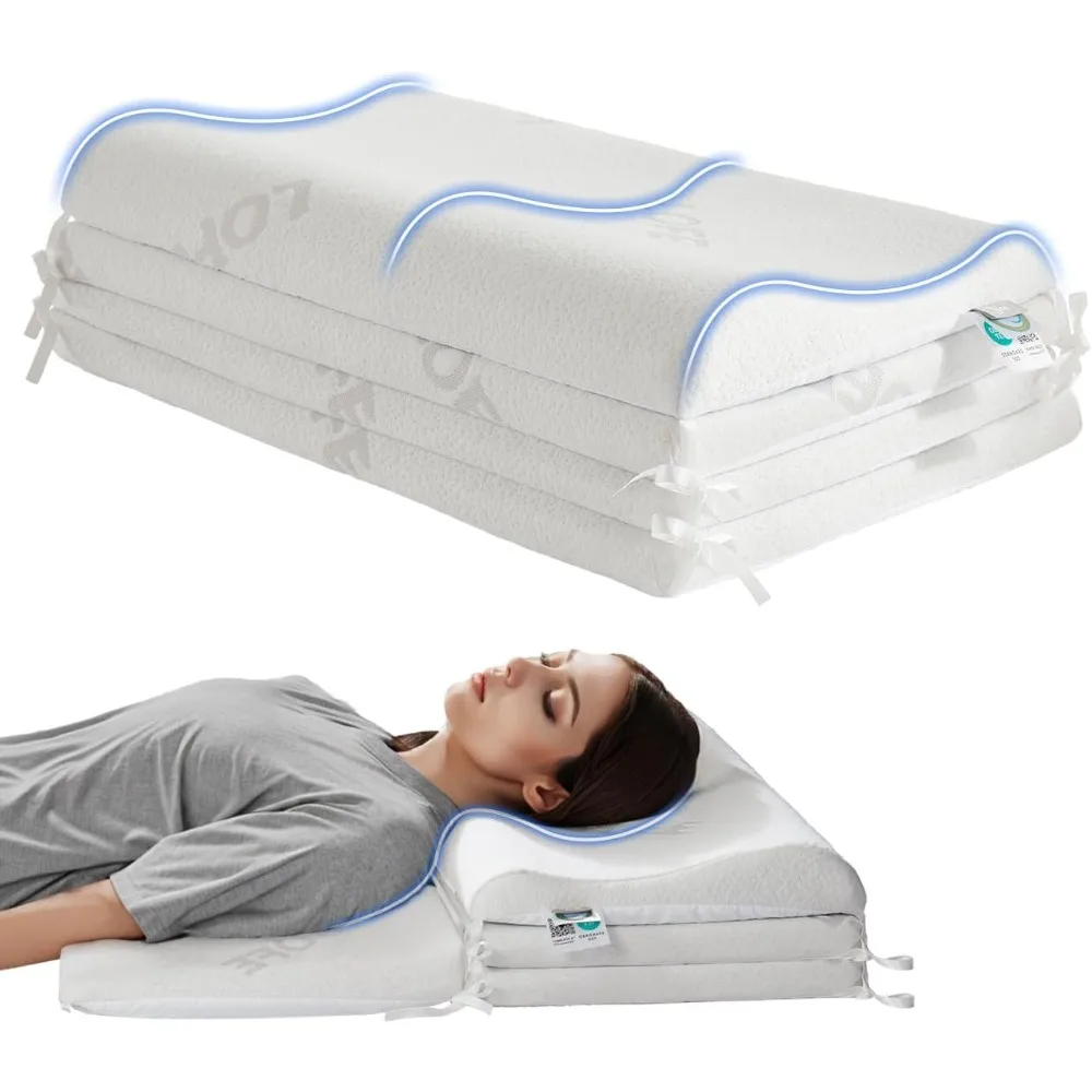 

Contour Pillow for Neck Pain -4in1 Memory Foam Pillows for Multipurpose, Contour Pillow 10 Heights for Stomach/Side/Back Sleeper