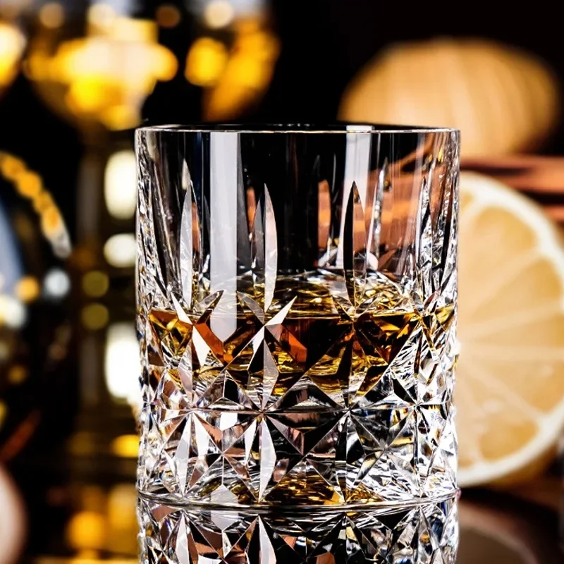 Edo Kiriko Life Sword Retro Exquisitely Carved K9 Crystal Cut Glass, Handcrafted Spirits Glass, High-End Whisky Lock Glass Gift