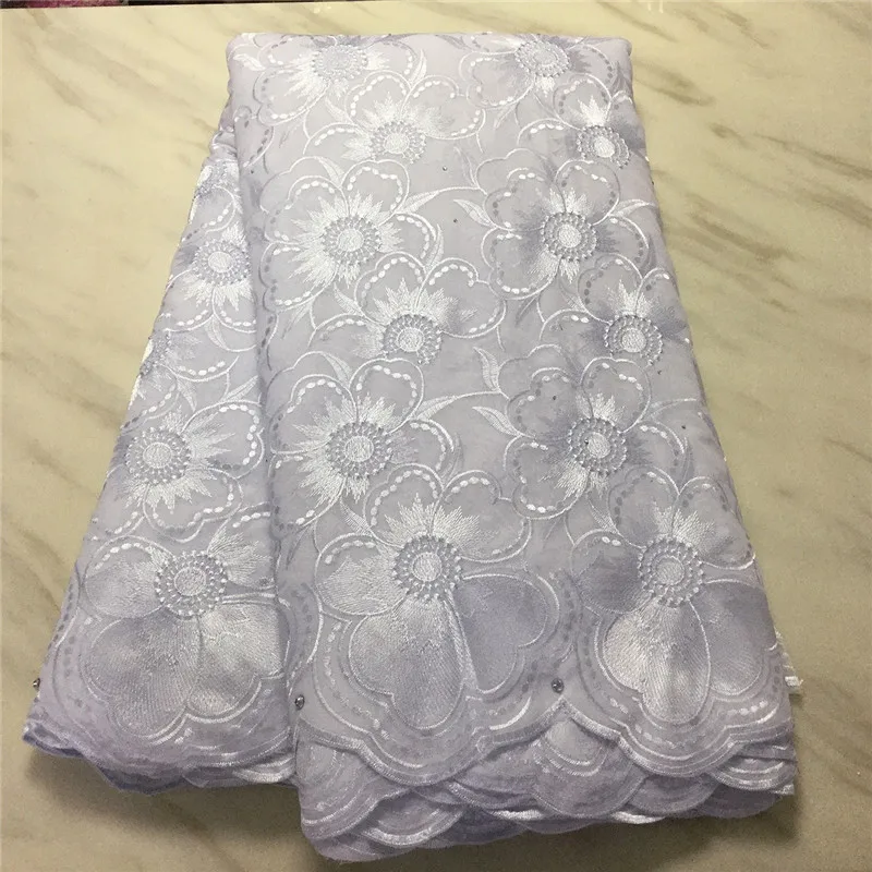 Newest Nigerian African Cotton Lace Fabric High Quality Swiss Voile Lace Punch Cotton For Wedding Dress 2.5 Yards PPL20113-4