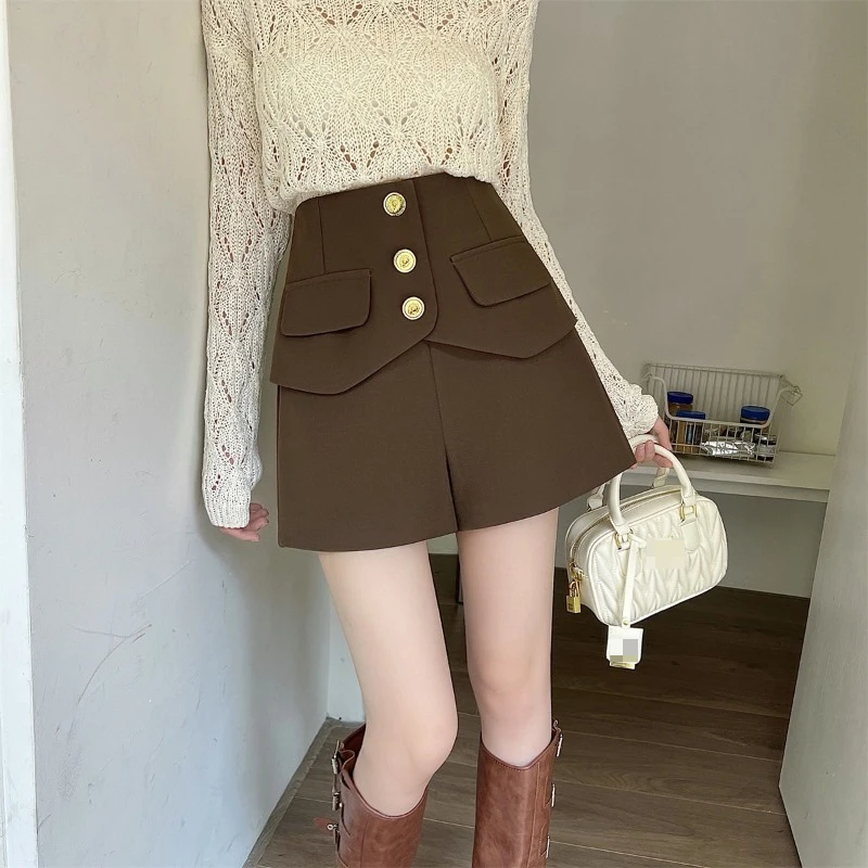 

Модные широкие короткие брюки с высокой талией, женские стильные утягивающие брюки, универсальные повседневные брюки TT908