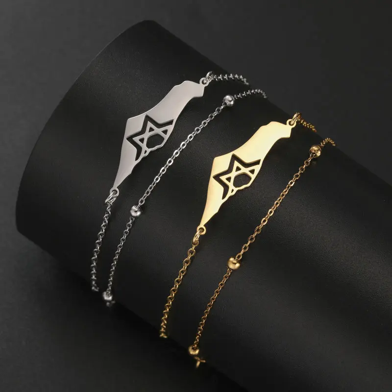 Map Lion Star of David Bracelet Am Yisrael Chai Hebrew Engraved Rope Braided Adjustable String Bracelet Jewish Religious Jewelry