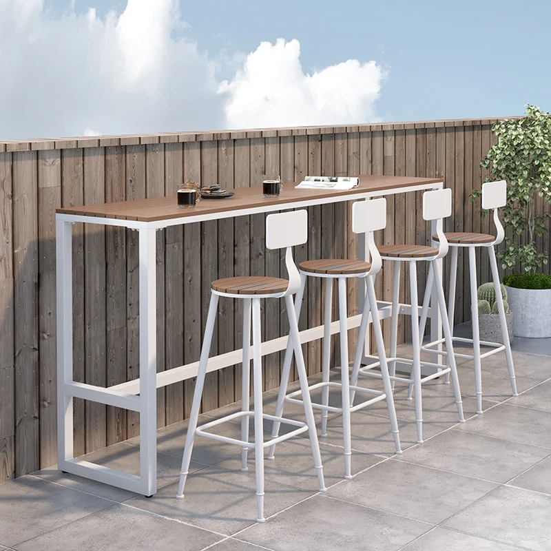 

Waterproof and sunscreen open-air balcony Bar table Hotel terrace Wall high strip table Leisure outdoor table and chair combinat