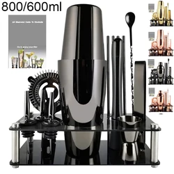 13 Piece Bartender Kit, Black/Rose Gold Cocktail Shaker Set Stainless Steel Bar Tools with Black Stand, 550ml, 800/600ml Shaker