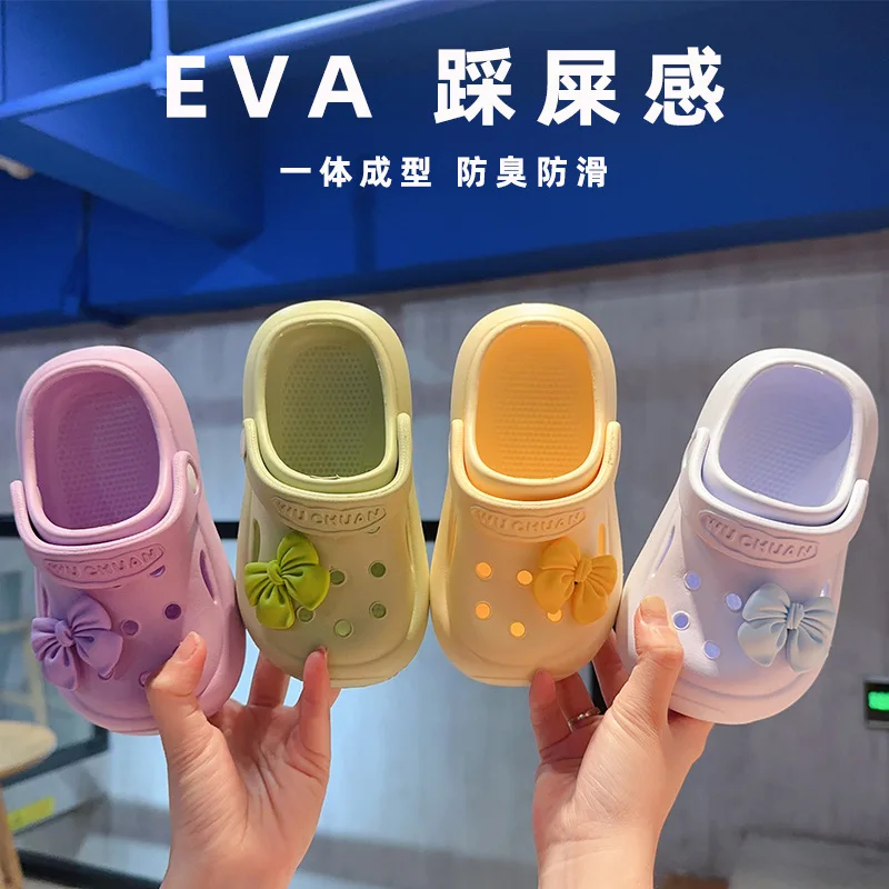 

Summer Casual Beach Shoes Outdoor Bow Children’s Slippers Girls EVA Soft Closed-Toe Anti-Collision Slippers Kids Sandals Shoes