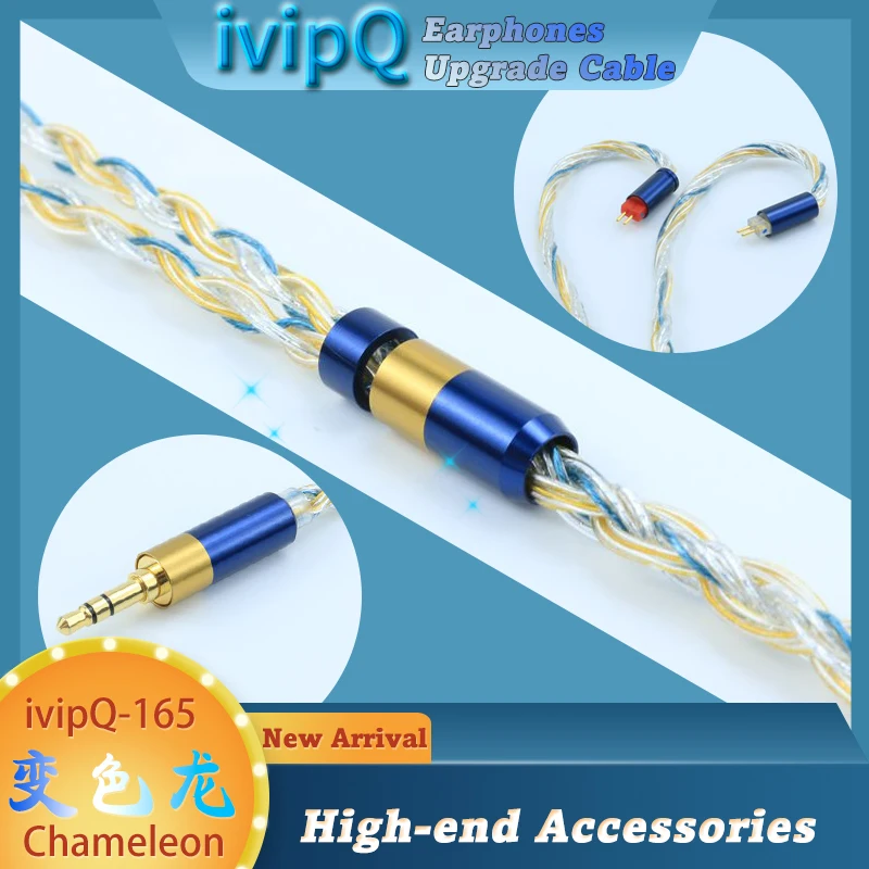 ivipQ-165 12-adriges OFC-Einzelkristall-Silber, Gold, Silber, Palladium-Kopfhörer-Upgrade-Kabel 3,5 mm/4,4 mm für IE900 MMCX/2PIN 0,78