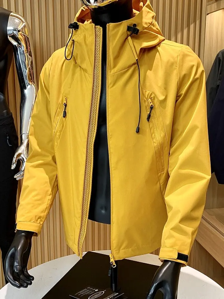 

Men's Outdoor Spring Jaet Lightweight Woven Windproof Waterproof Hooded Faion Urban Sle Polyester Fabric Long Sve Zi...