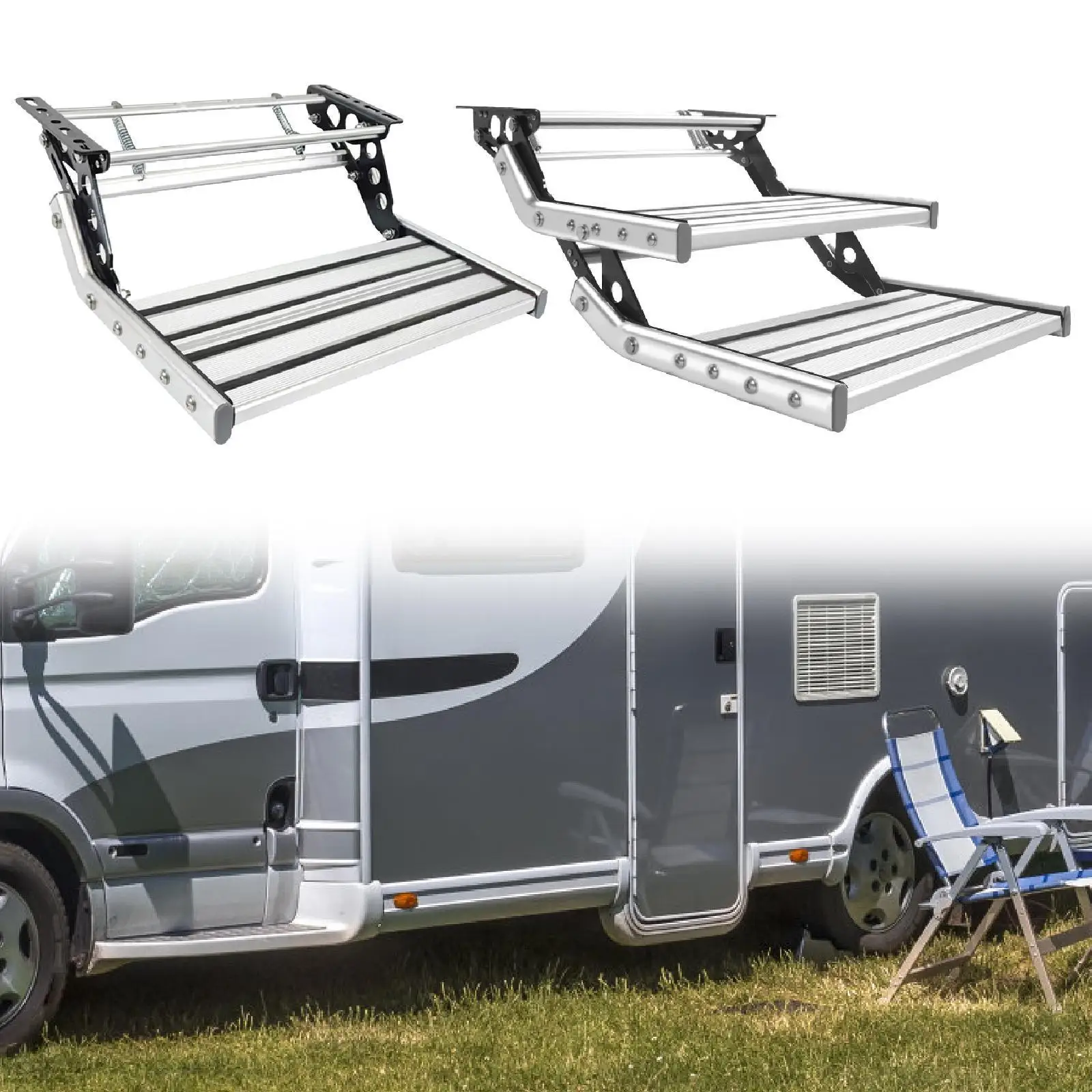 

RV Travel Trailer Manual Folding Step Aluminum for Safe Entry and Exit Assembly Accessories Sturdy Multifunctional Anti Skid