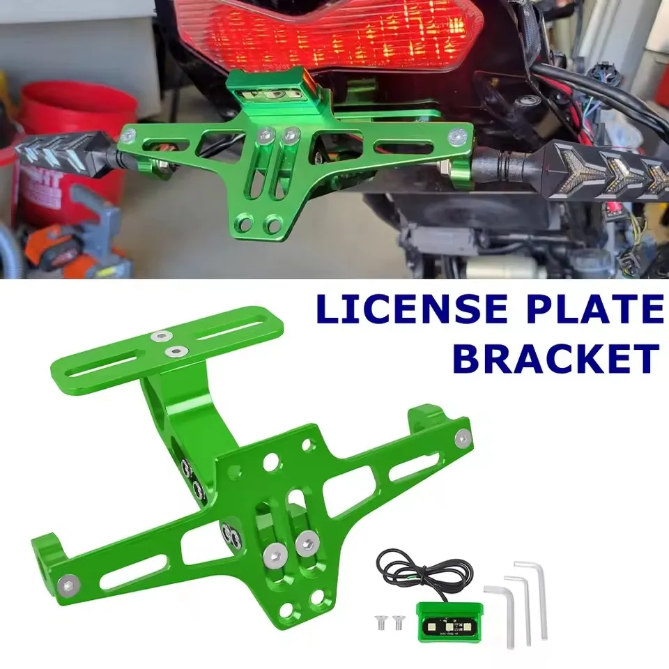 Soporte Universal para matrícula trasera, accesorio para Kawasaki NINJA 250r, 300, 400, 650, 1000, Z400, Z650, Z800, Z900, Z1000, SX, ZX6R, ZX9R, ZX12R, ER6N/F
