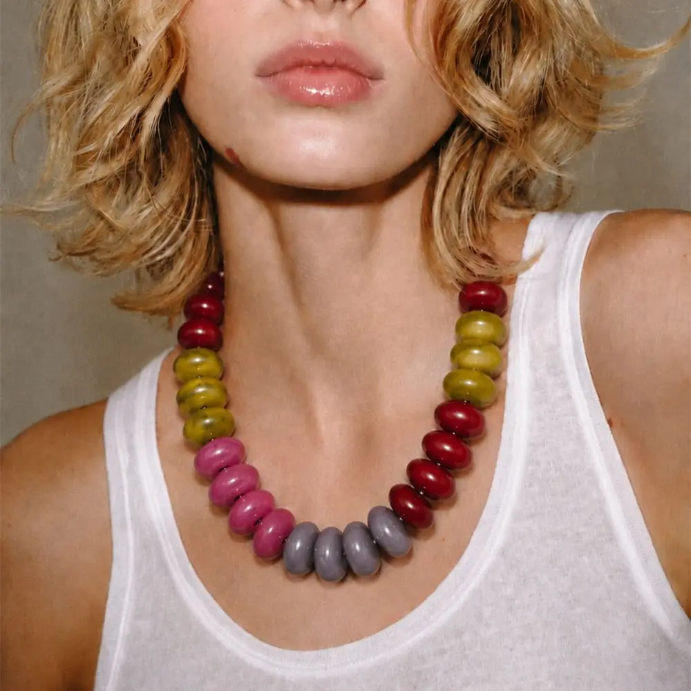 Elegant Contrast Color Chunky Beads Necklace Handmade Adjustable Acrylic Beaded Necklace Statement Choker Necklace For Women