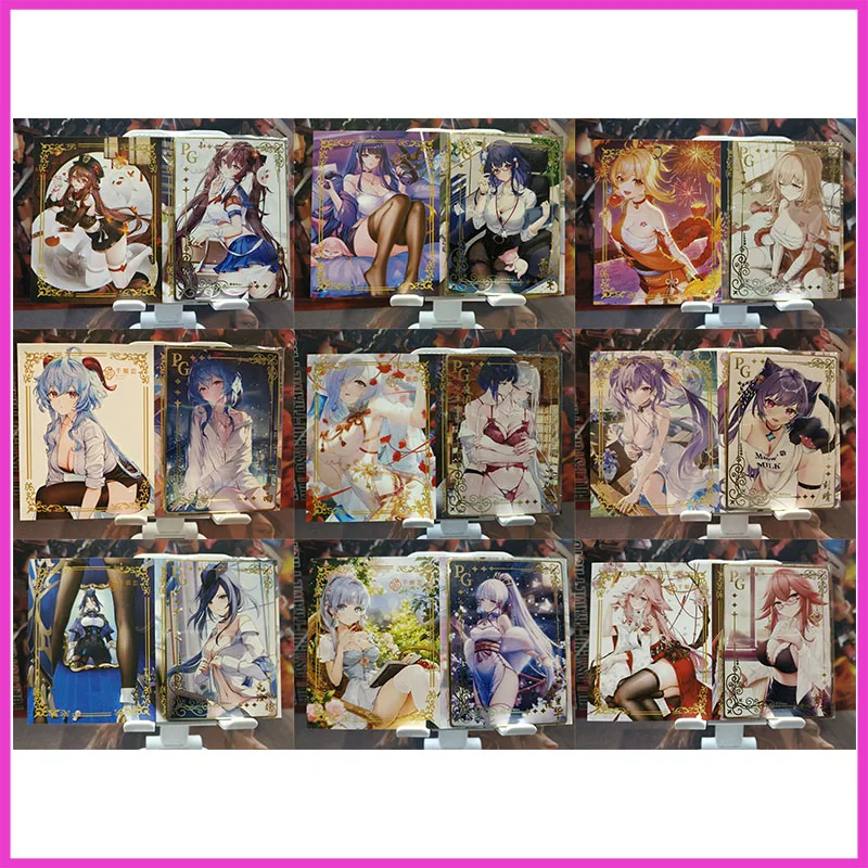 Anime Goddess Story DIY ACG Metal Laser Card Hu Tao Keqing Yelan Toys for boys Collectible Cards Christmas Birthday Present