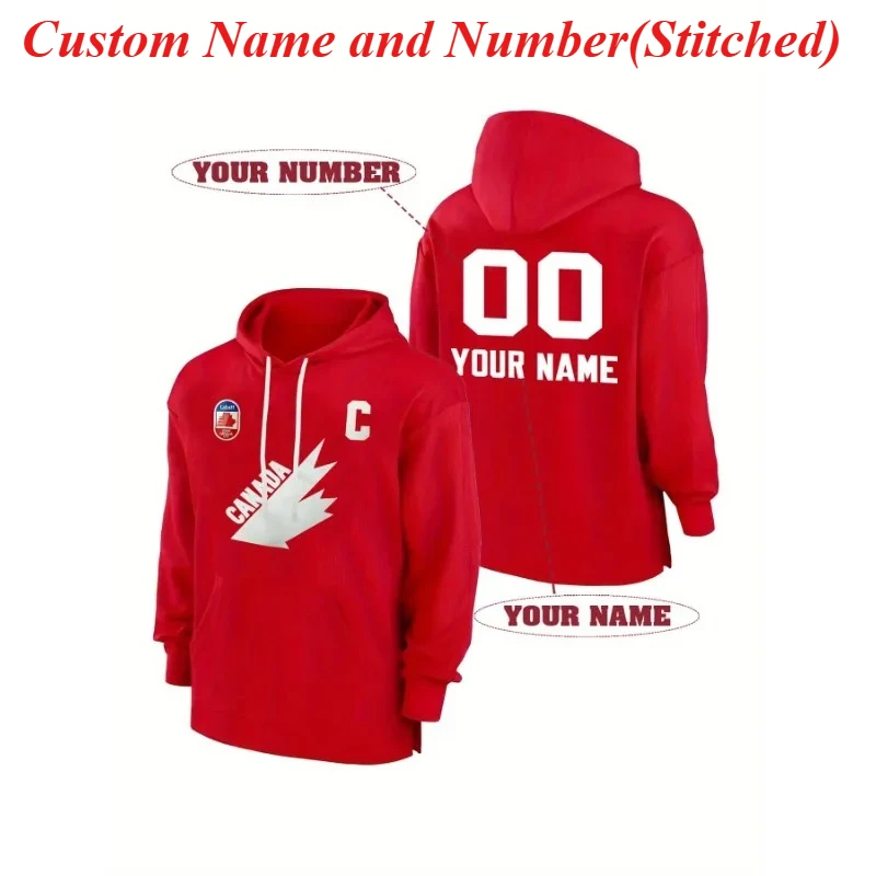 

Custom Men's Canadian Maple Leaf Hoodie Personalized Embroidered Name&Number Pullover Drawstring Hood, Loose Fit for Casual Wear