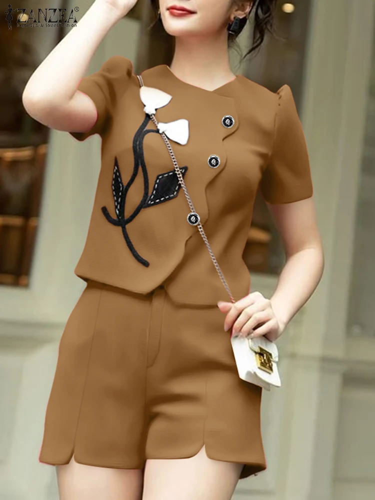 

ZANZEA Summer Matching Sets Women Vintage Print Short Sets 2025 Fashion Short Sleeve Tops Shorts Casual Loose Two-piece Outfits