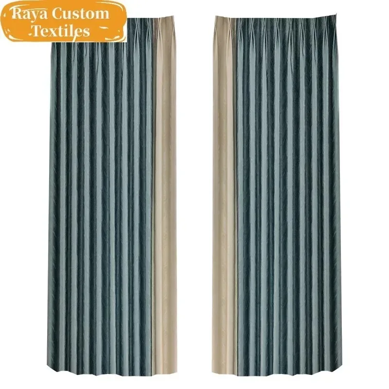 

Modern Simple High-precision Light Luxury Satin Jacquard Modern Color Blackout Curtains ForLiving Room Decorative BlueTulle