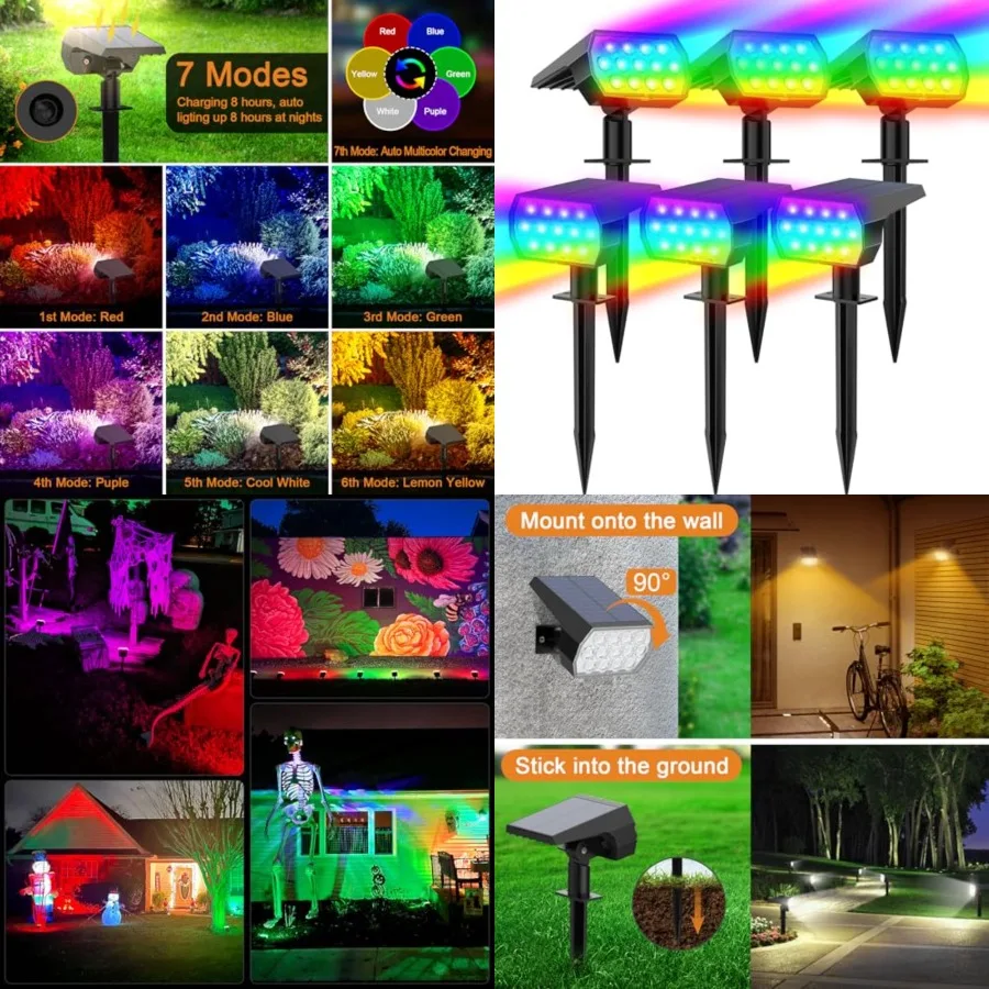 

Solar Color Changing Spot Lights Outdoor, Waterproof Solar Halloween Lights, 7 Modes RGB Landscape Spotlights for Garden Yard D