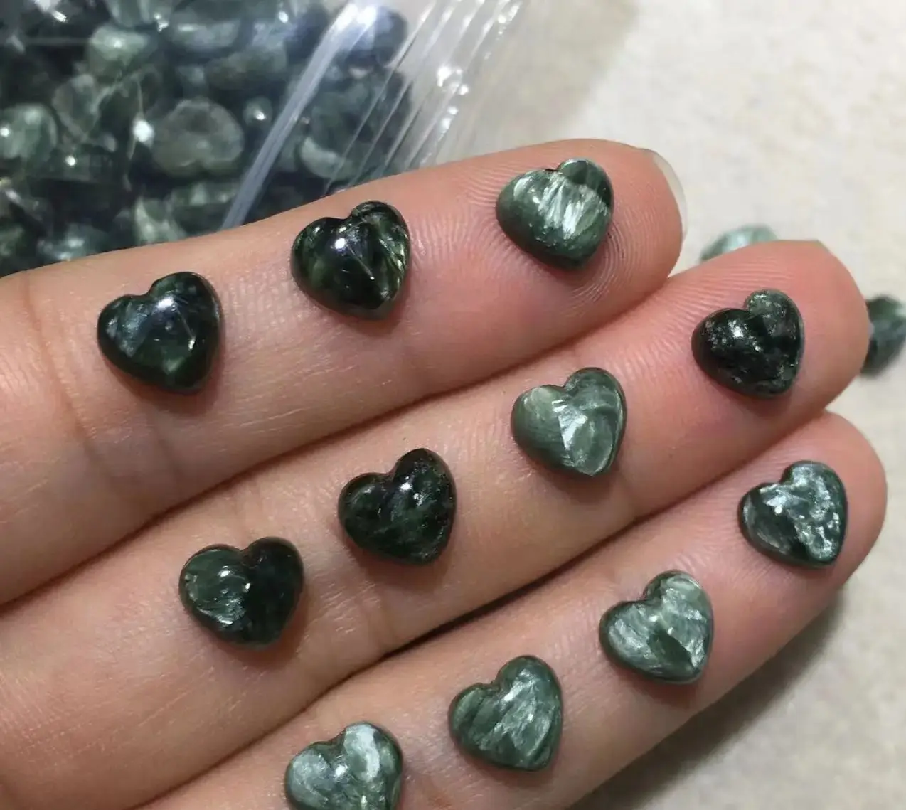 Wholesale 5pcs/pack Genuine Seraphinite 6mm 8mm 10mm Hearts Gemstone Cabochon Ring Jewelry Face