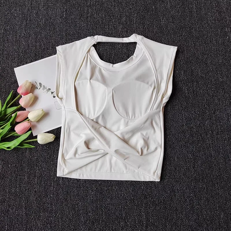 Women's Slim Fit Open Back Sports Tank - Built-in Fixed Cups Breathable, Pilates Yoga Workout Top