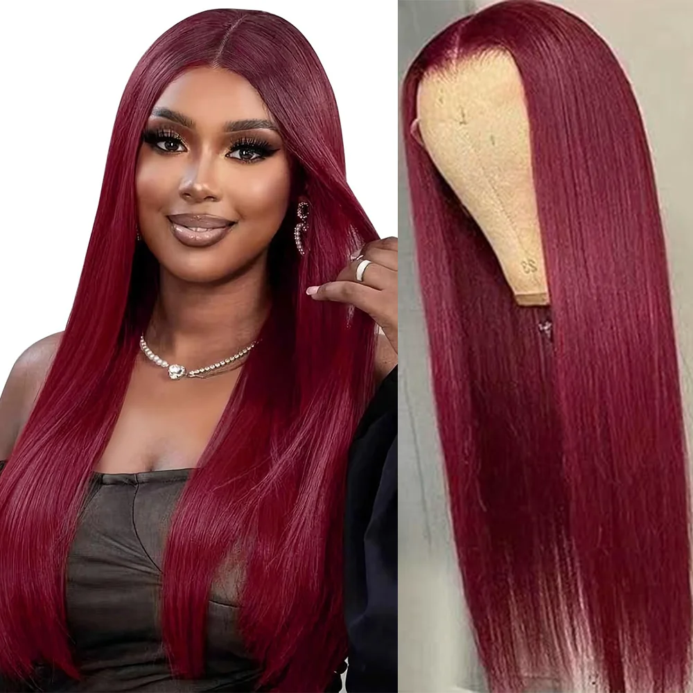 13x4 13x6 HD Transparent Lace Front Human Hair Wig 36 Inch 99J Burgundy Straight Human Hair Wig Glueless Wigs for Black Women