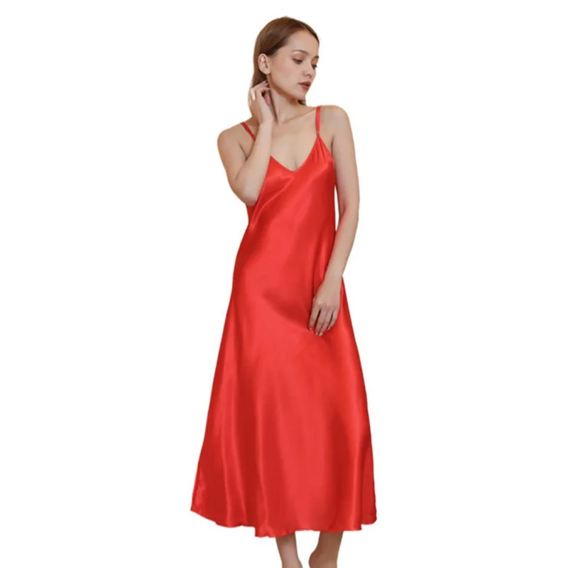 

Women Pyjamas Dress Summer Cooling Deep-V Camisole Pyjamas Nightdress Sexy Loose Long Sleepwear for Home Hotel Ladies Sleep Tops
