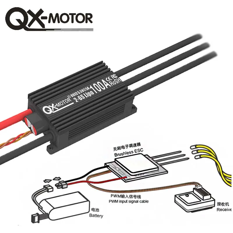 

QX-MOTOR 100A 2 -6S ESC Airplane-32 brushless Speed Controller With UBEC For RC Helicopter Aircraft 70MM EDF