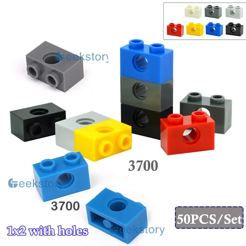 

50 шт. 1x2 с 1 отверстием, сборка MOC, строительные блоки, образовательные 3700, игрушки «сделай сам», детские кирпичи из мелких частиц, аксессуары, подарки