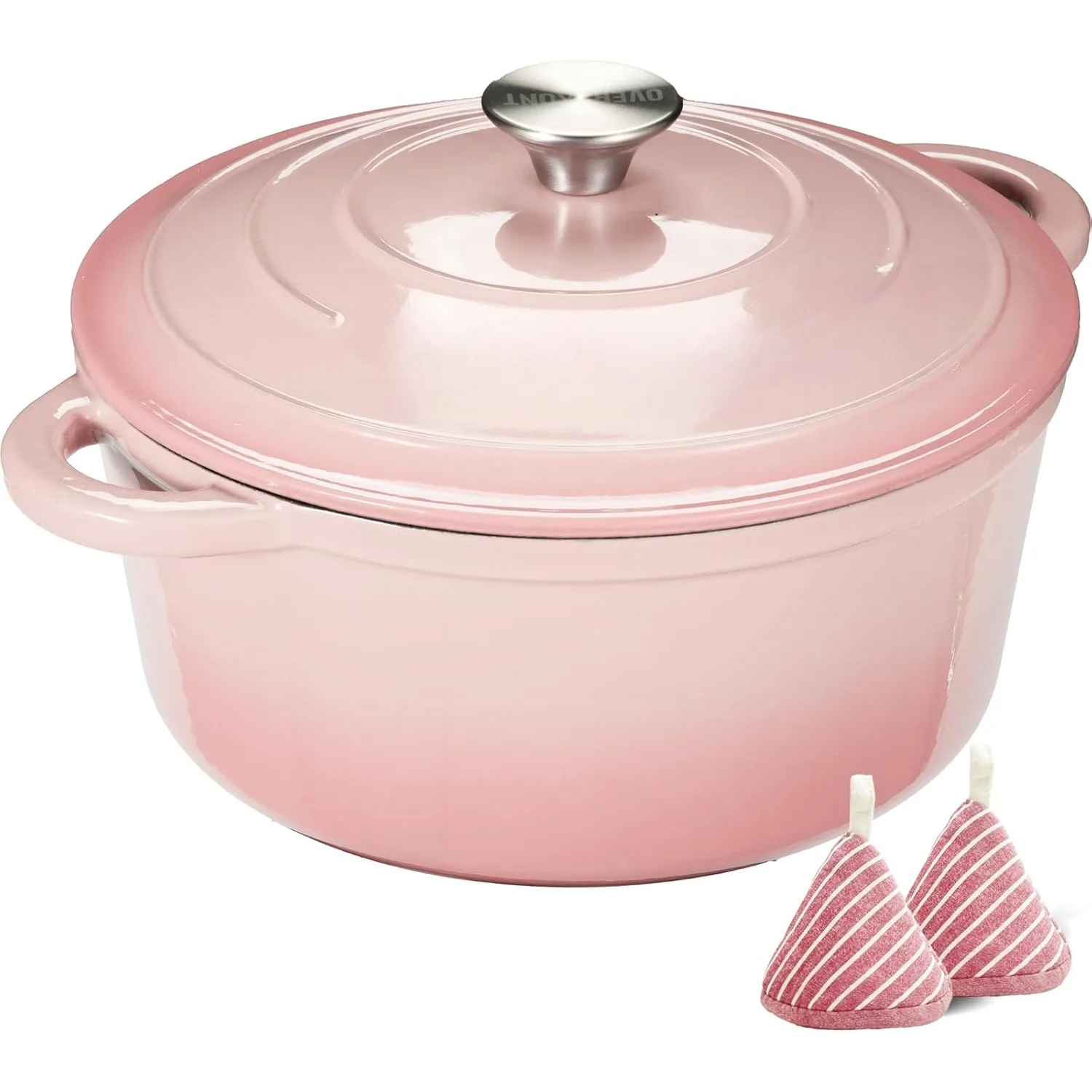 

Dutch Oven -7QT with Lid Pot and Cotton Pot Rack - Heavy duty Cooking Utensils for Weaving, Stewing, Bread Baking, Pink