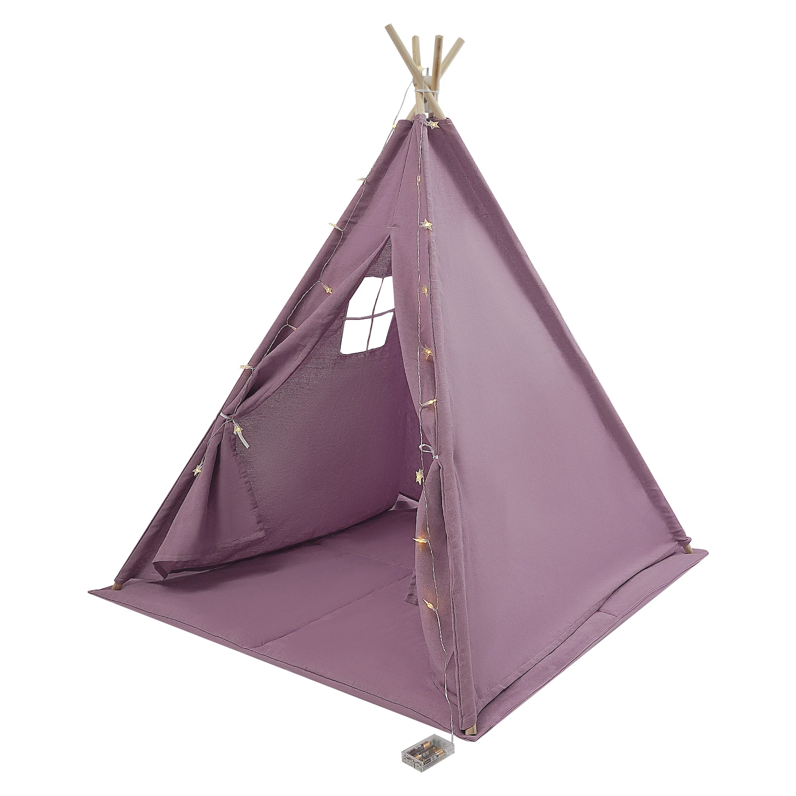 Tipi-Zelt für Kinder – Spielzelt aus 100 % Baumwolle und Leinen mit gepolsterter Matte und Sternlichtern, faltbares Indoor-Spielzelt für Mädchen und Jungen – Detail 20