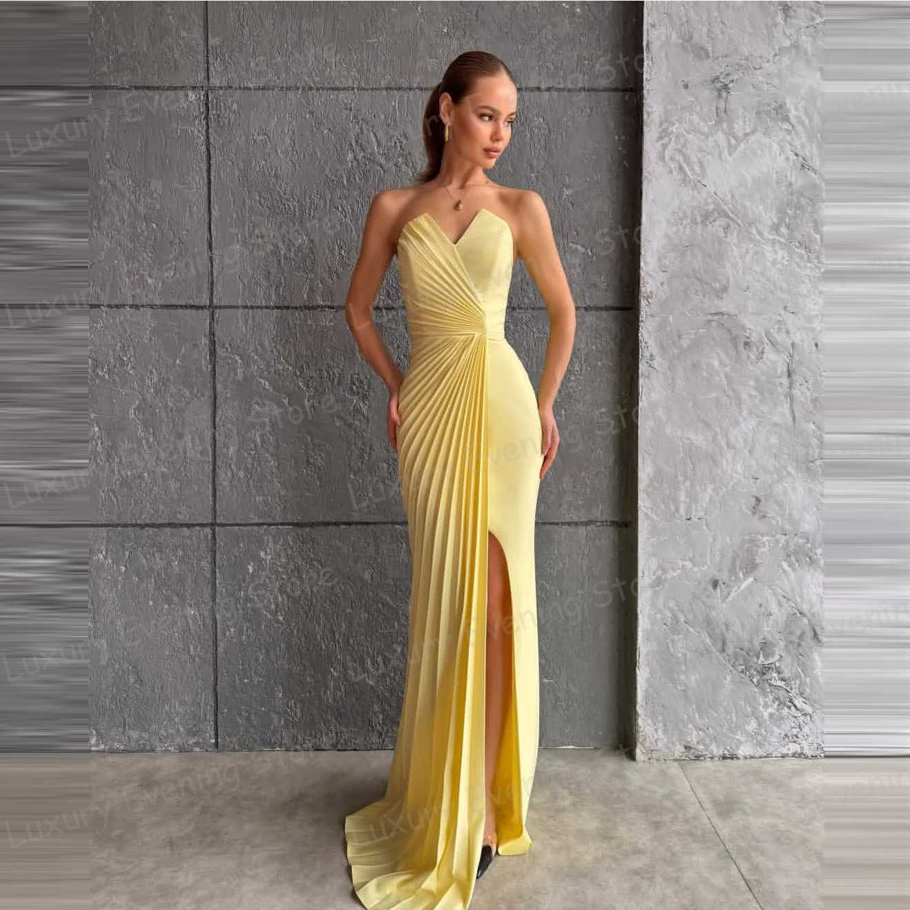 رشيقة الكشكشة فساتين السهرة المرأة مثير حورية البحر بلا أكمام فساتين حفلات موضة الجانب سبليت فيستدو دي نوفيا مخصصة #2