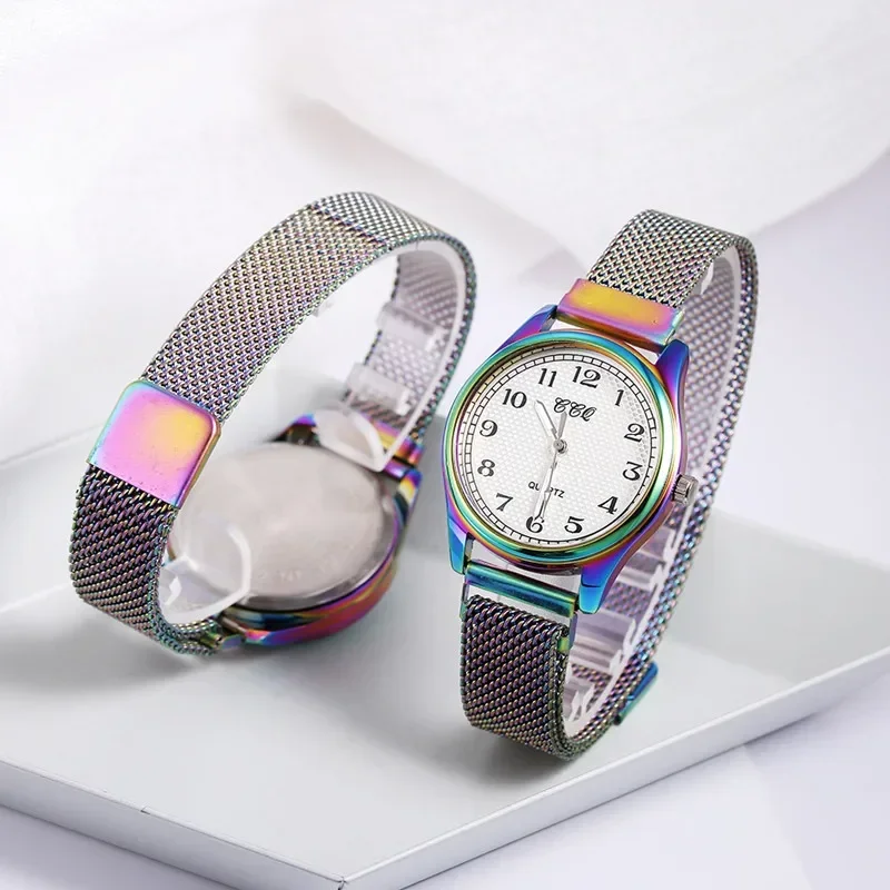 Montre à cadran numérique pour femme, montres-bracelets à quartz décontractées, arc-en-ciel, montre à documents dégradés, aspiration magnétique, horloge féminine, mode