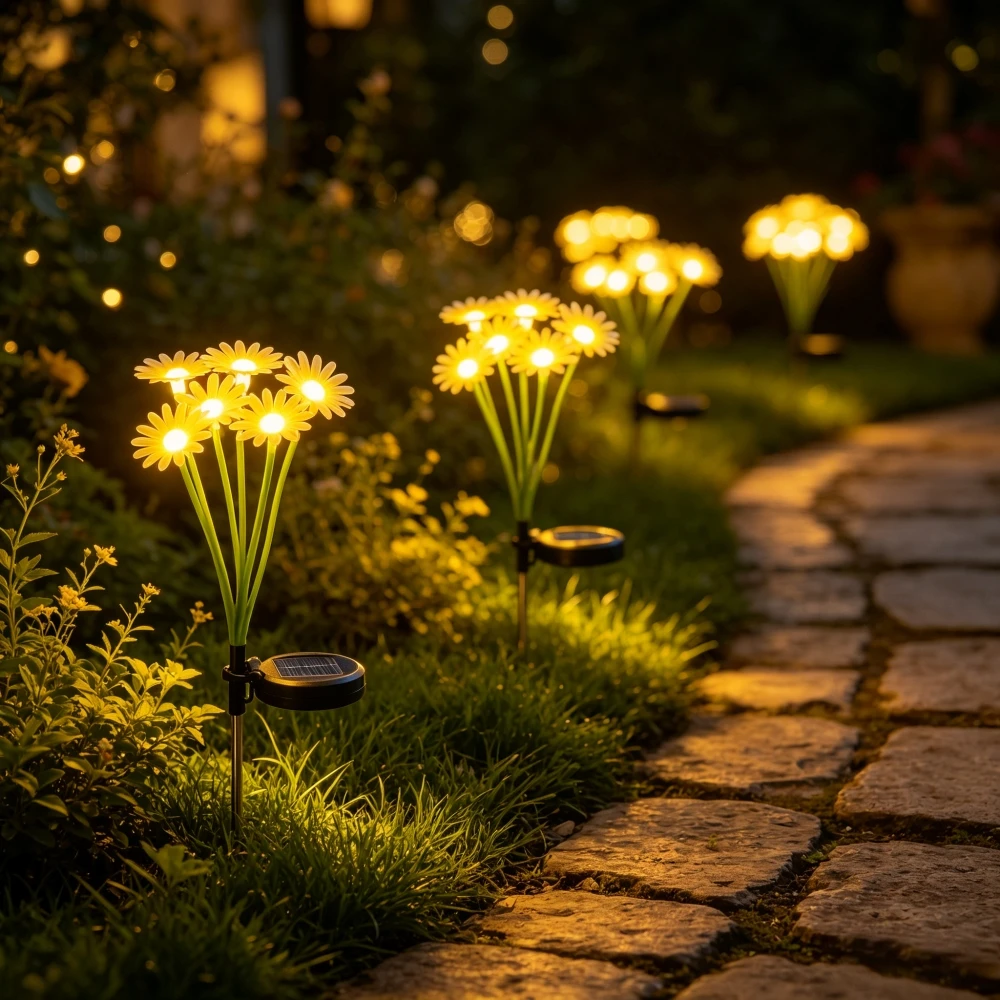 1pc/2pc/4pc Solar Daisy Garden Light Outdoor Waterproof Pathway Decoration For Yard Patio Lawn