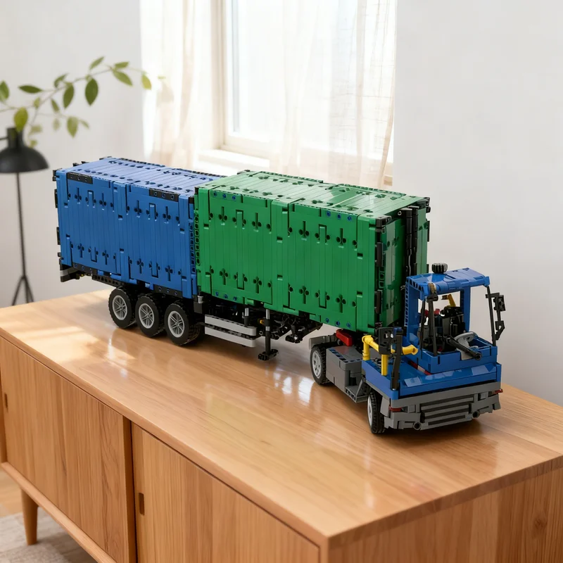 

3730 деталей MOC Техническая модель контейнерного терминала 1 21 с тягачом и прицепом, конструктор, игрушка, подарок, креативный коллекционный предмет для демонстрации на столе