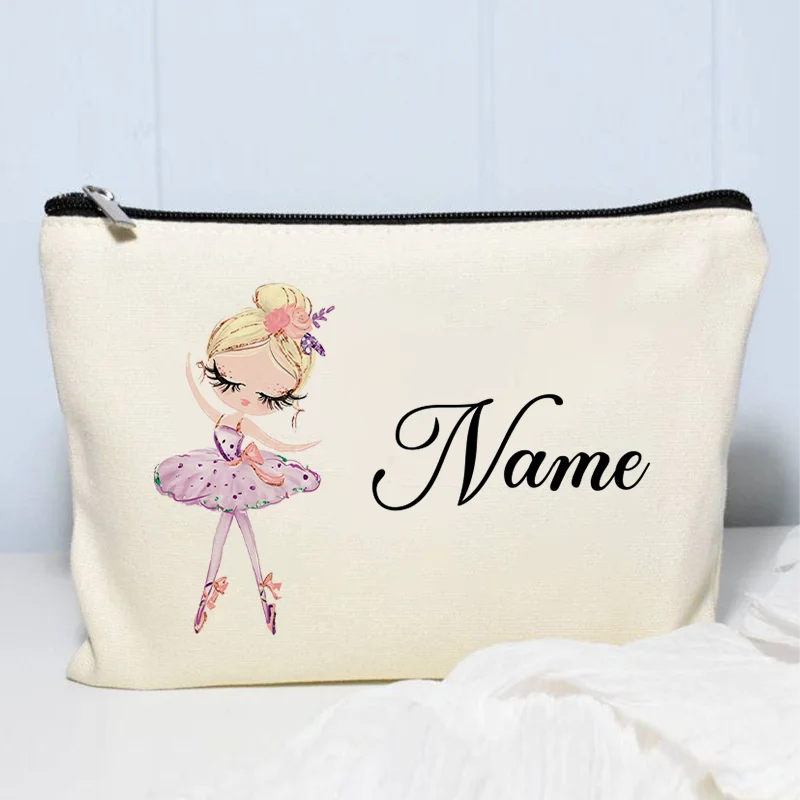 Cute Cartoon Makeup Bag Travel Cosmetic Organizer Custom Name Side Bag for Ladies Gift Eco Canvas Purse Women Trendy Handbag