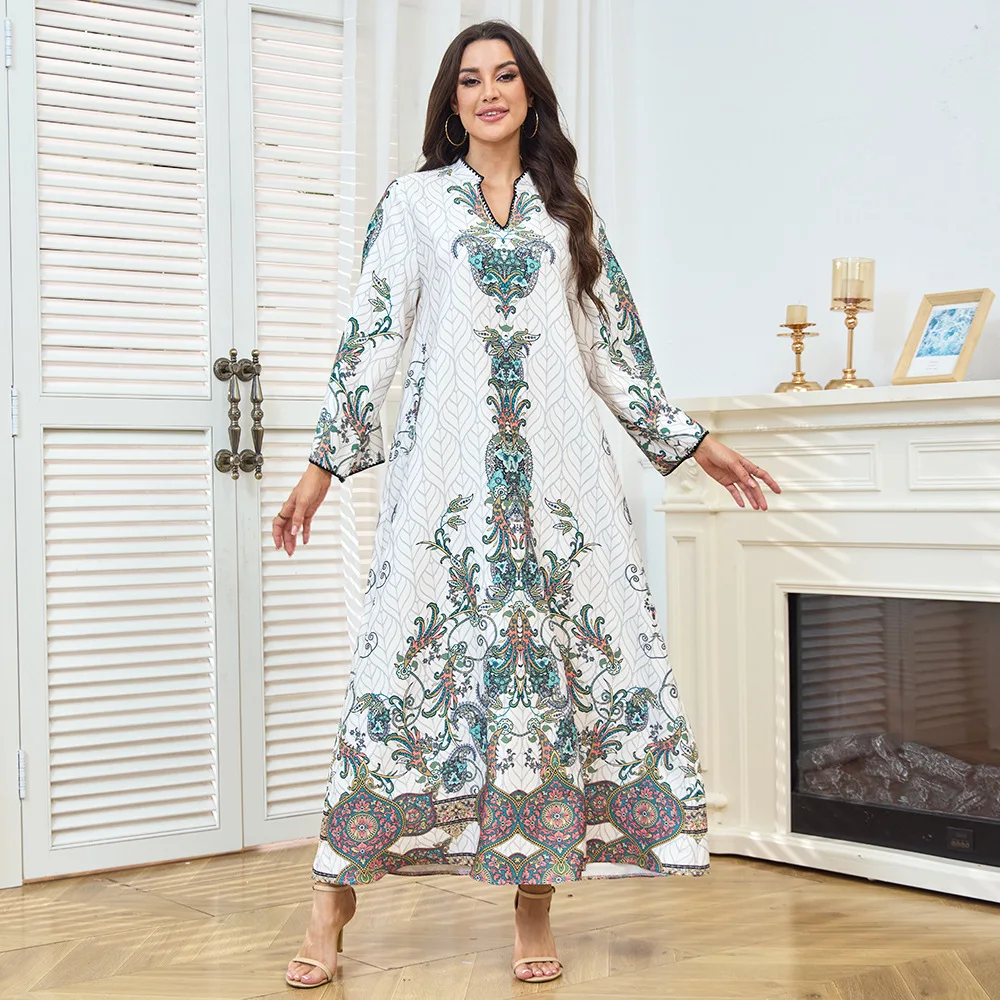 

New Printed Pullover Dress With An Elegant Style For Commuting, Long Dress For Women Abaya Ramadan Dubai Luxury Islam Elegant