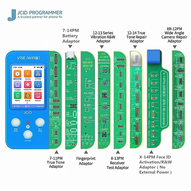 JC V1SE Programmer for Phone 7 8 X 11 12 13 14  Photosensitive Original Color Dot Matrix Touch Shock Battery Fingerprint Repair