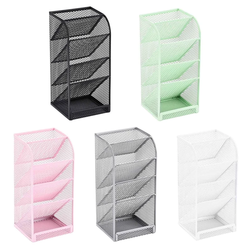 Simple Desk Office Supplies Organizer 4 Slots Pencil Pen Holder Metal for Dresser Vanity Counter Women Men Student Staff