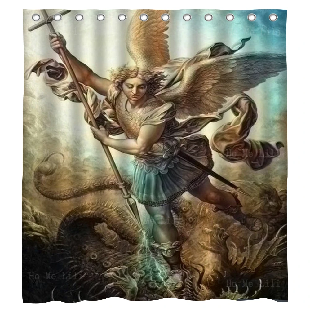 San Miguel Arcangel Christ Cherubim And Seraphim Orthodox Icon Polyester Shower Curtain By Ho Me Lili For Bathroom Decor