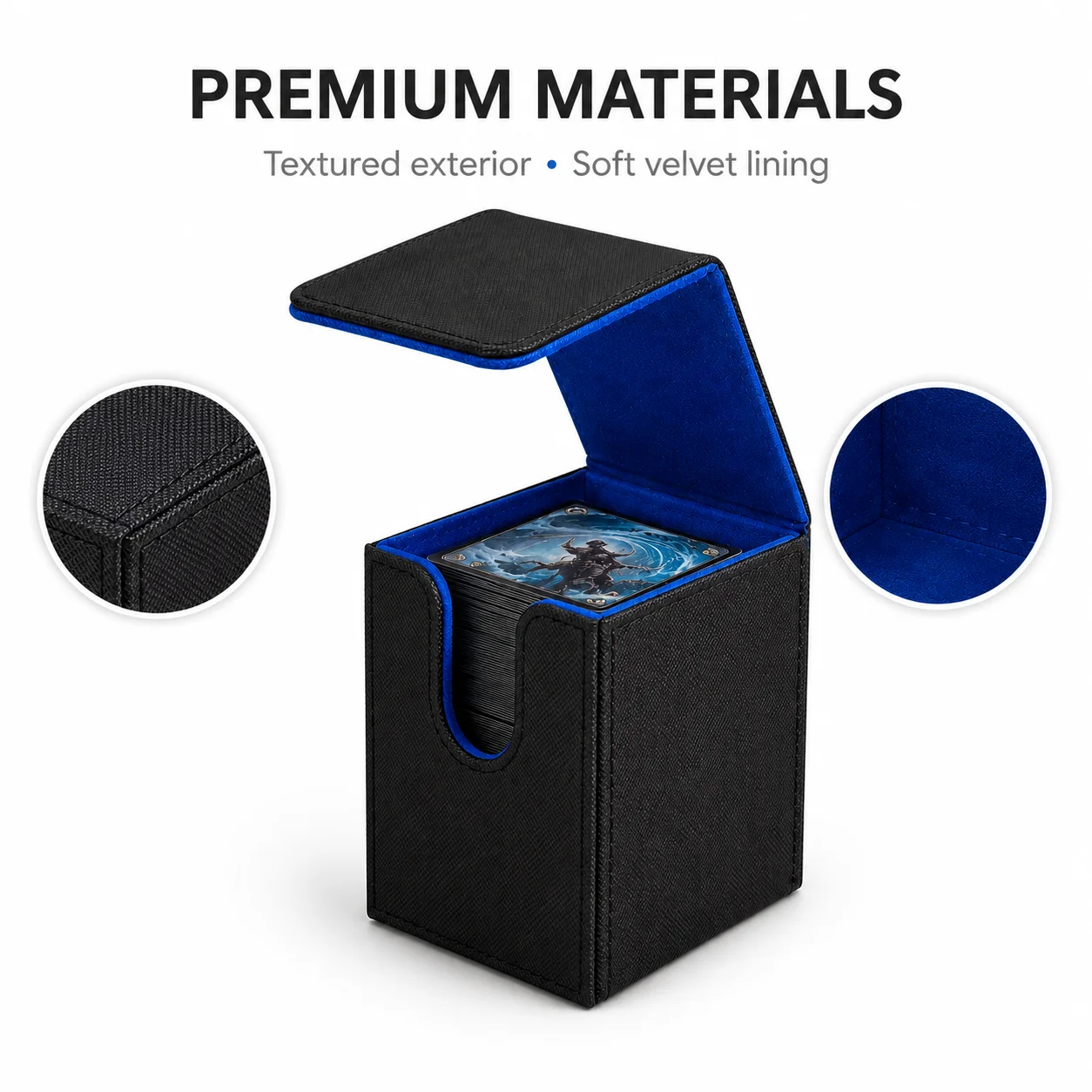 Trading Card Deck Box PU Leather Magnetic Storage Case Fits 100+ Sleeved Cards TCG CCG Game Card Holder Organizer Blue Carry Box