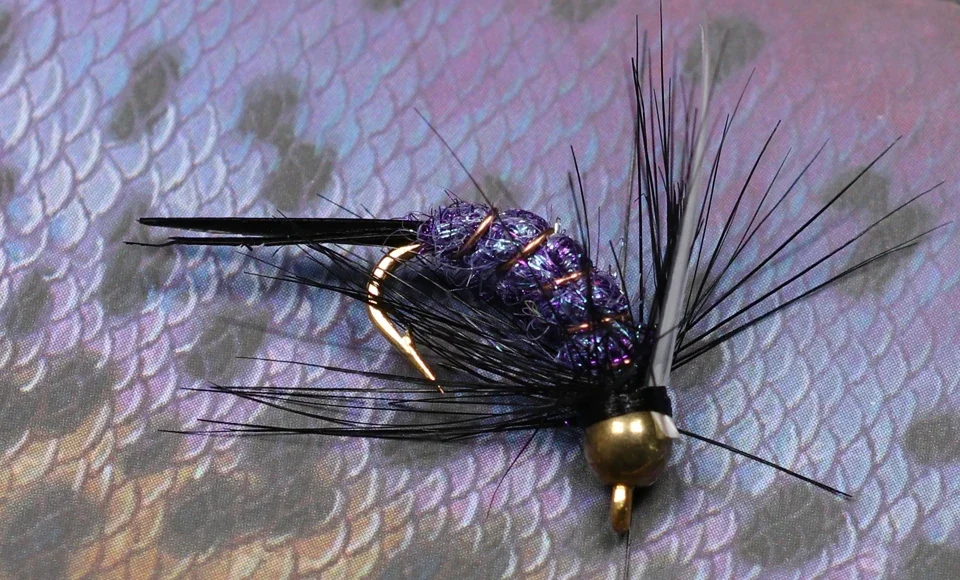 Vampfly 6PCS #12 Purple Psycho Prince Nymph Trout Steelhead Fly Brass Bead Head Sinking Flies for Browns Rainbows and Cutthroats