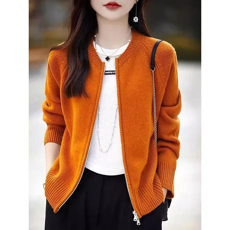 

Fashion Double Zipper Sweater Coat Female 2025 Spring Autumn New Loose Knitwear Coat Women Temperament Cardigan Ladies Tops Tide