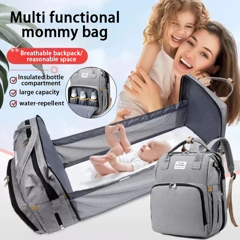 1PC New mommy Bag for Outdoor Use Portable Folding Bed for Sleeping Mother and baby Backpack, Large Capacity Backpack, mommy Bag
