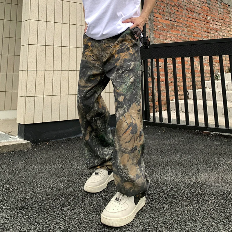 WTHT Vintage Herren Unregelmäßige Graffiti Gerade Denim Hosen Mode Amerikanischen Stil Hohe Taille Jeans Männlich 2025, Sommer 2A0678