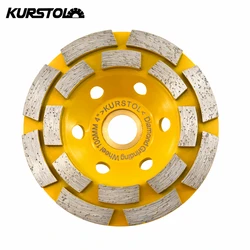 KURSTOL Diamond Double Row Grinding Cup Wheel 1pc 100mm Grinding Disc Polishing Concrete Masonry Granite Marble Abrasive Disc