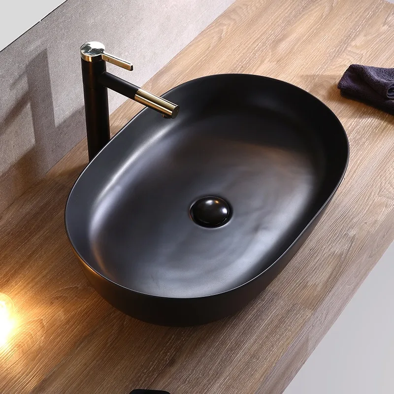 Nordic Industrial Style Black Ceramic Countertop Basin 60cm Oval Water Basin Toilet Washbasin Wash Basin