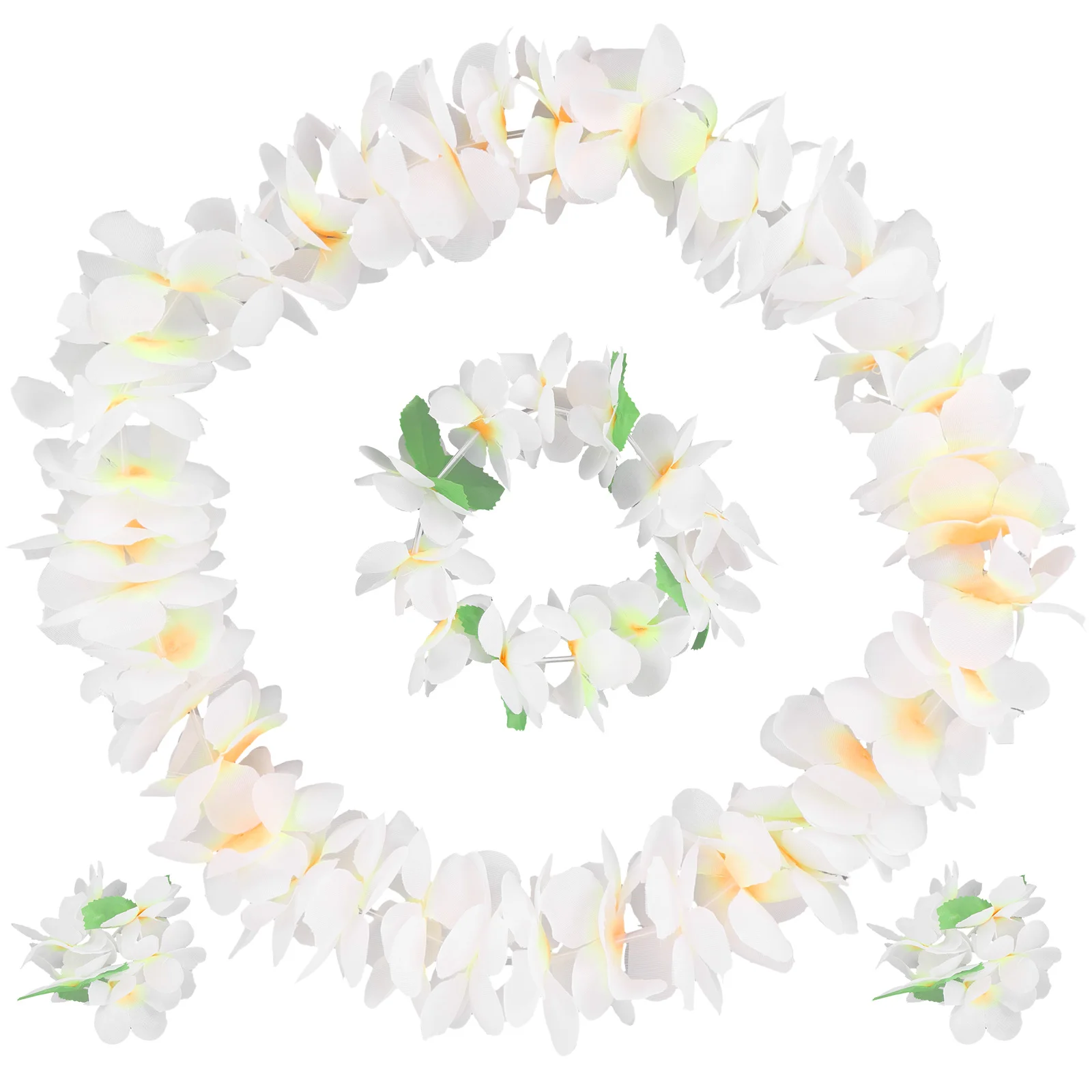 4 Pcs Necklaces Hawaiian Headpiece Floral Wreath Floral Wreath Four Set White Garland