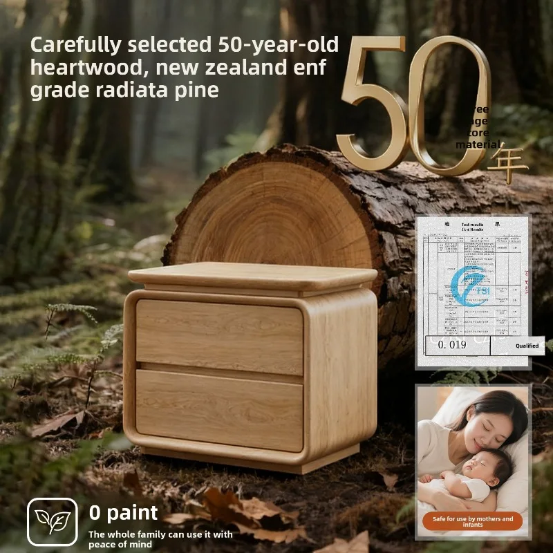 Solid Wood Bedside Cabinet No Assembly Bedroom Storage Cabinet Midcentury Style 2025 Model Nightstands for Bedroom Furniture